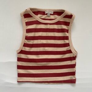 Pull & Bear Red and Beige Striped Crop Top